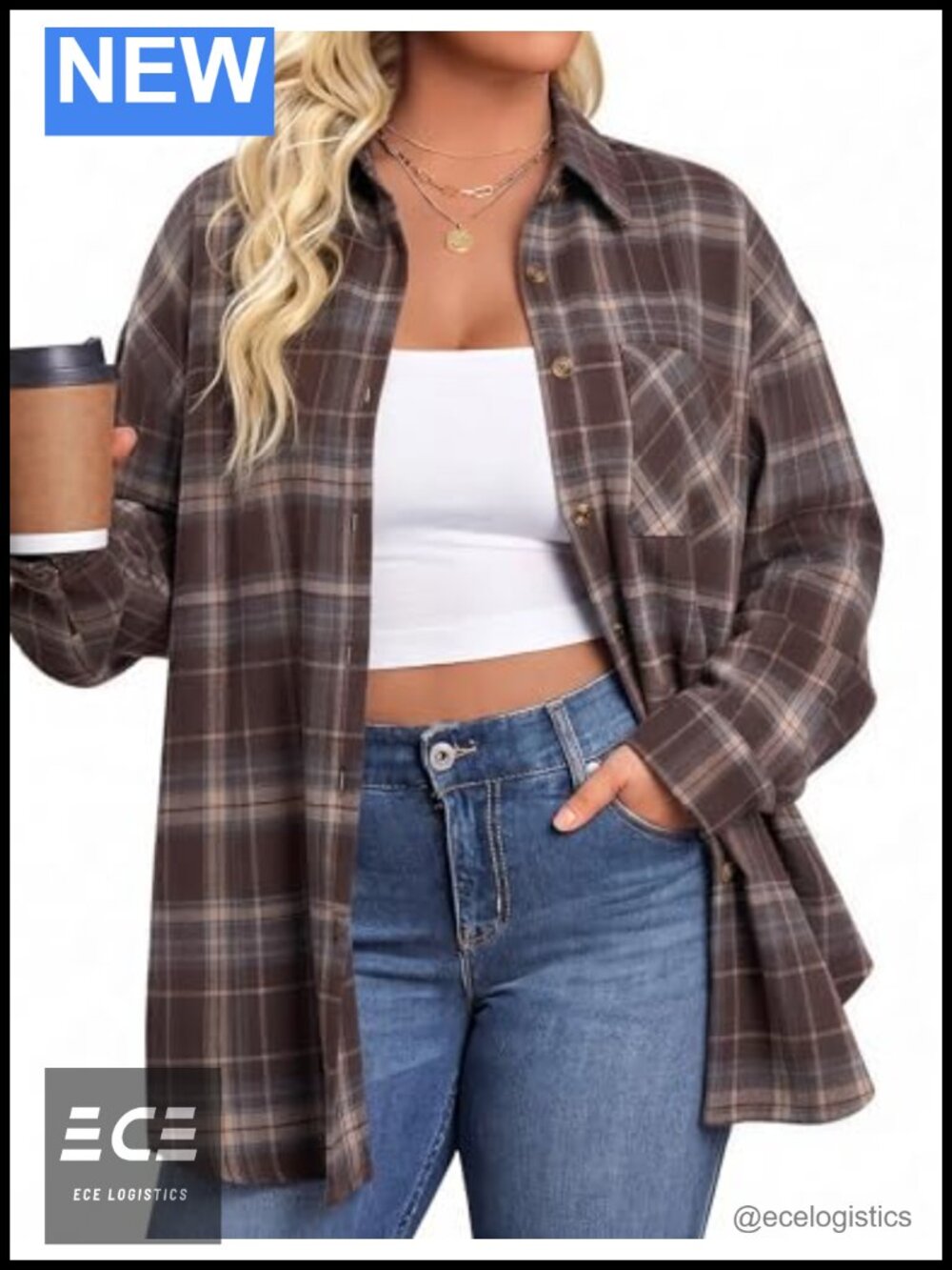 Womens Plus Size Flannel Shirt Long Sleeve Button Down Plaid Top Loose